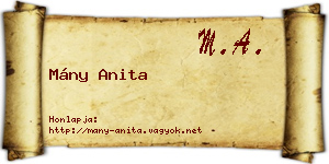 Mány Anita névjegykártya